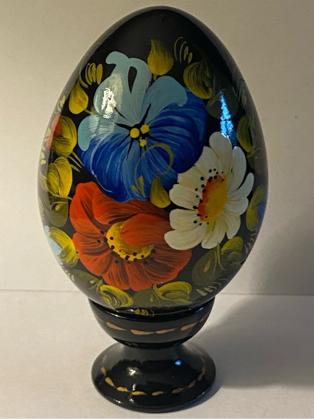 Hand-Painted Lacquered Floral Decorative Easter Egg Pisanka Ukrainian Folk Art